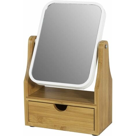 Miroir de Table Miroir de Maquillage Coiffeuse en bois Miroir pivotant pour Salle de Bain Chambre avec tiroir SoBuy® FRG245-N