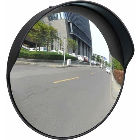 Miroir de Trafic Miroir de Sécurité Miroir Convexe de Circulation Extérieur Plastique Noir 30 cm