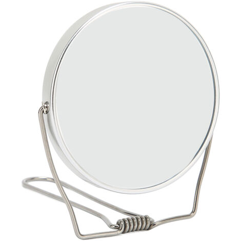 Miroir de Vanité Double Face 360° Cadre Aluminium Argent avec Support Acier Inox pour Bureau Dortoir