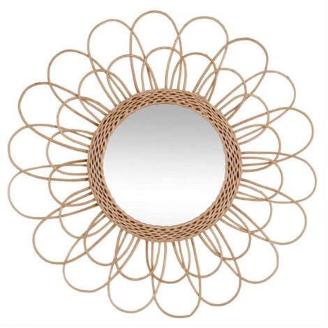 Miroir Déco en Rotin "Fleur" 56cm Naturel