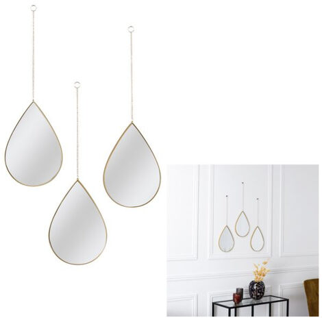 Miroir Deco Goutte Suspendu Dore Sixte X3