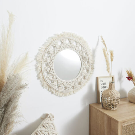 Miroir Déco Macramé "Boho" 55cm Beige