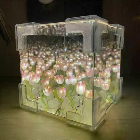 Miroir décoratif 3D à faire soi-même, en forme de cube, veilleuse motif tulipe et mer, écologique et sûr, ambiance chaleureuse, décoration intérieure A-10x10x10cm