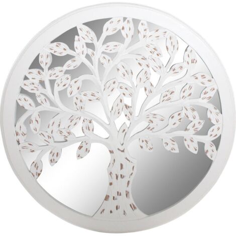Miroir décoratif arbre usé blanc esprit nature mural - blanc usé effet bois naturel