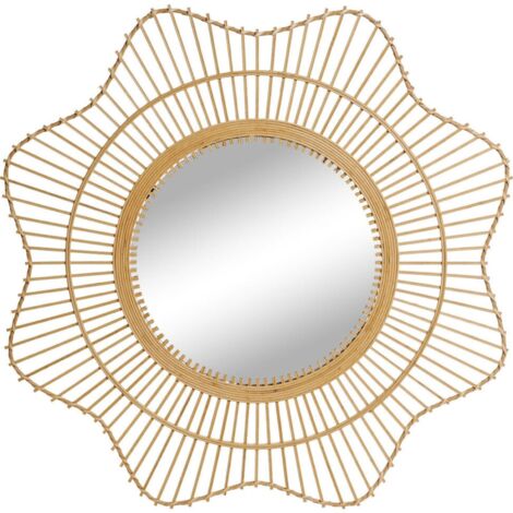 Miroir décoratif bambou naturel style scandinave élégant - Bambou naturel clair et argenté
