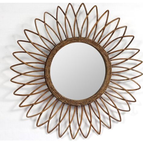 miroir décoratif en rotin naturel style bohème mural - rotin naturel marron chaleureux