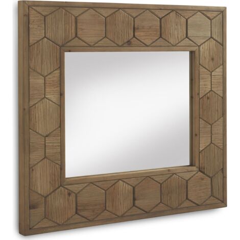 Miroir décoratif hexagonal bois de fresne naturel rustique - bois de fresne naturel vieilli