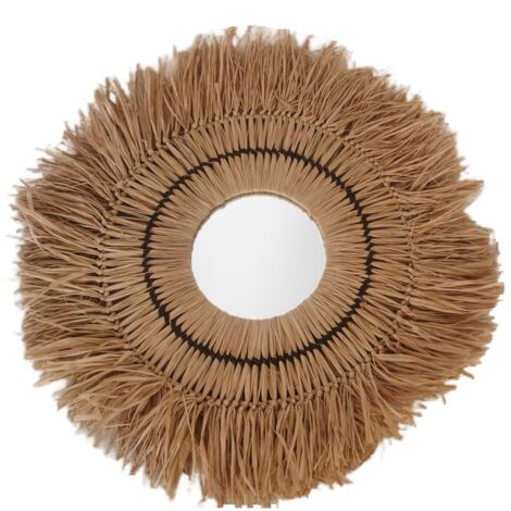 Miroir décoratif naturel en palmier et jonc de mer, design unique pour un style bohème et élégant dans votre maison