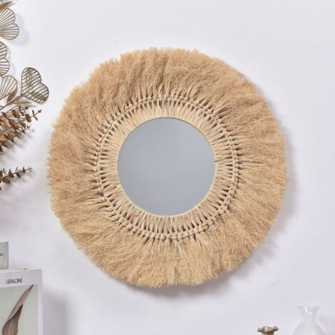 Miroir décoratif rond, jonc de mer, Ø 50 cm