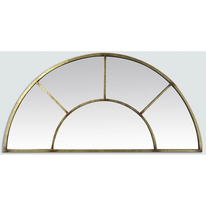 Emde - Miroir demi lune effet fenêtre métal doré 92x46cm