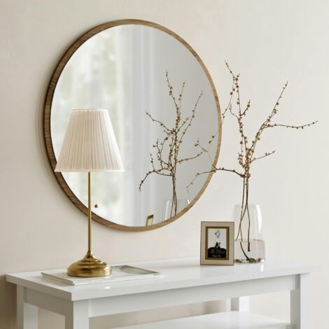Miroir d'entrée rond effet noyer Ø60 cm - style moderne CODY