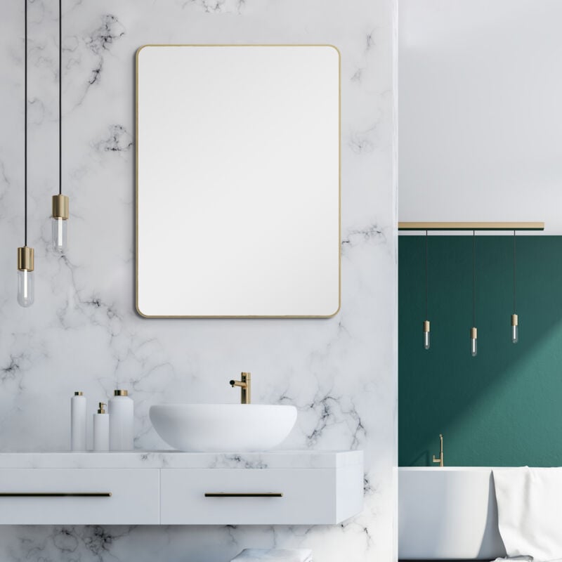 Miroir design Talos Picasso doré 60x80 cm - avec cadre en aluminium de haute qualité pour une ambiance intemporelle - miroir de salle de bain et