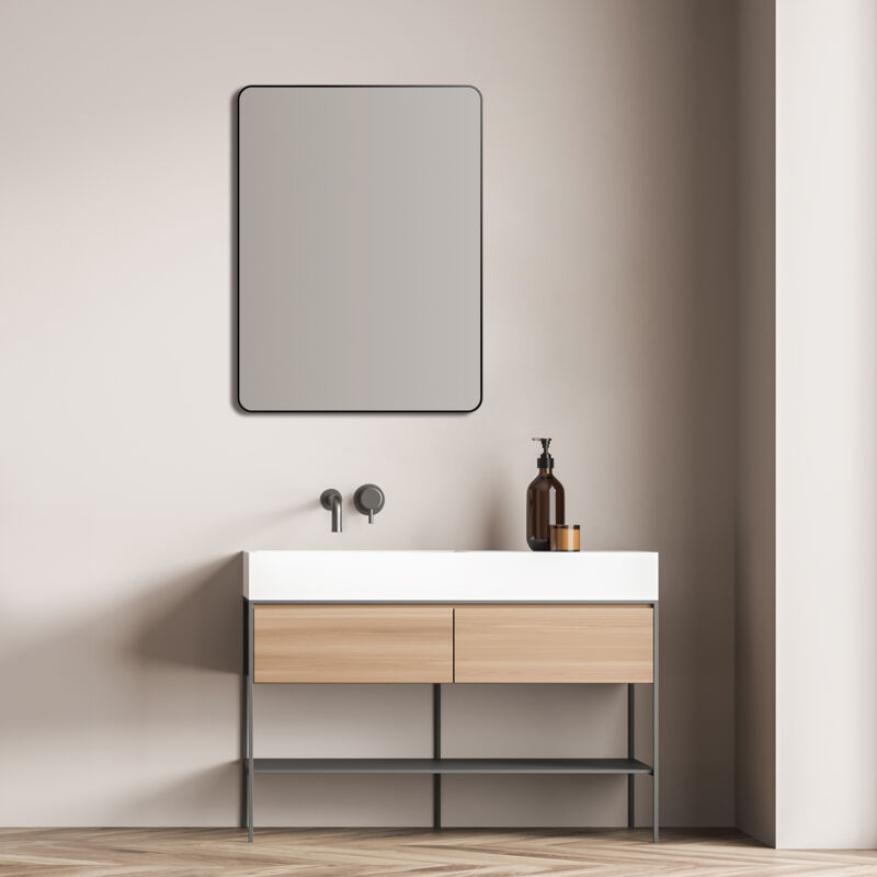 Talos - Miroir design Picasso noir 60x80 cm - avec cadre en aluminium de haute qualité pour une ambiance intemporelle - miroir de salle de bain et