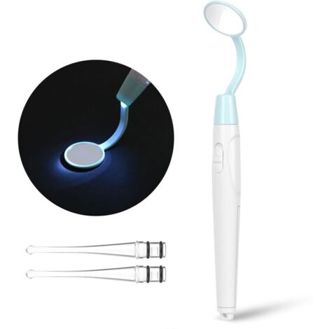 Miroir d'Inspection Dentaire, Miroir dentaire avec lumière anti-buée Avec écope d'oreille remplaçable, miroir LED pour inspection des dents, soins bucco-dentaires,bleu
