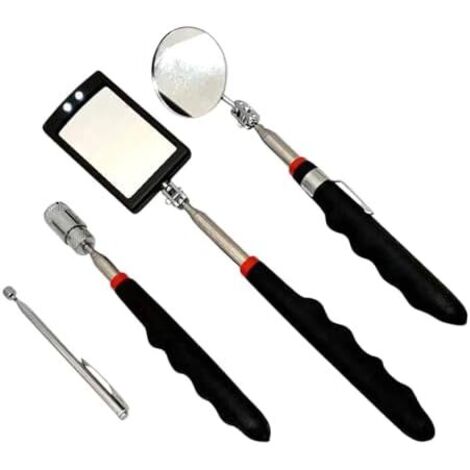 Miroir d'inspection pour voiture  Outil automobile éclairé par LED avec tête pivotante, miroir de contrôle télescopique, SUV, berlines, camping-cars, monospaces, pickups, maison carré rond tige