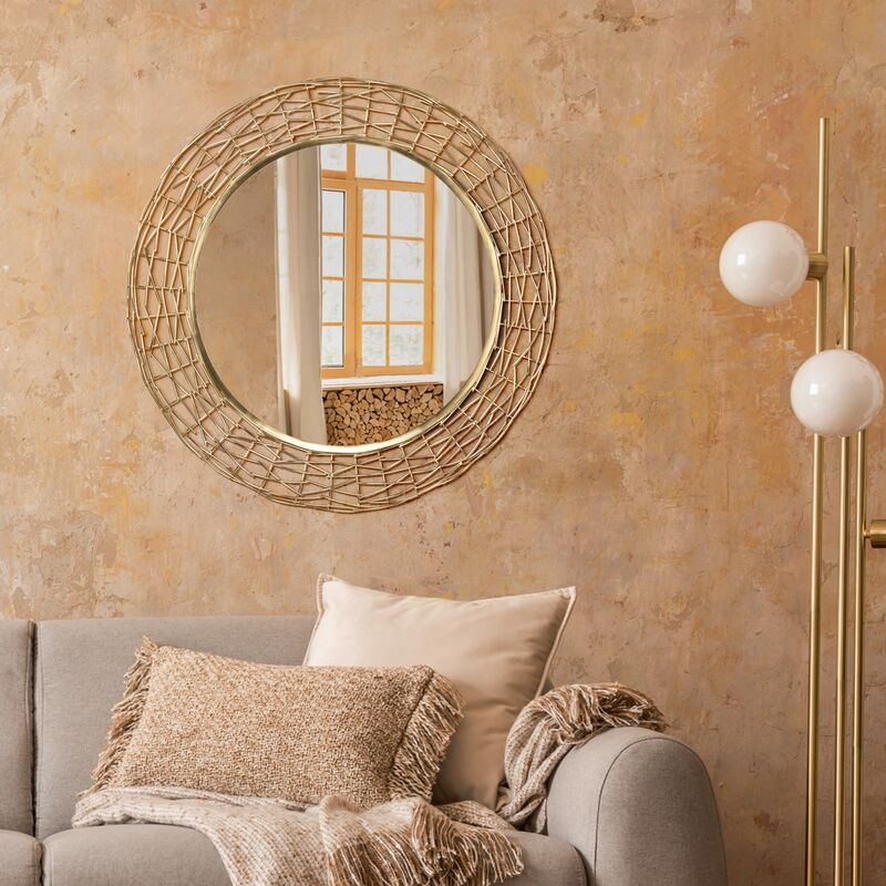 womo-design - miroir mural rond design caracas ø 80 cm en verre avec cadre métallique doré miroir décoratif moderne d'entrée maquillage coiffeuse