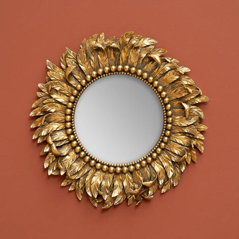 Miroir doré plumage résine 40x40x40cm