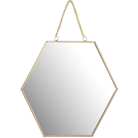 Miroir Doré Suspendu Forme Alvéole avec Chaînette - 25x22x1cm