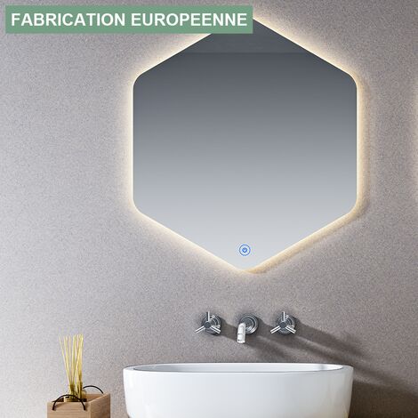 Miroir éclairage LED de salle de bain LISSOS avec interrupteur tactile - 80x70cm