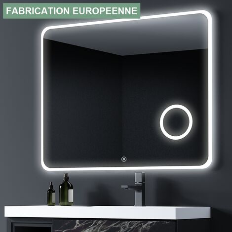 Miroir éclairage LED de salle de bain LOUTRO avec interrupteur tactile, anti-buée et loupe - 80x80cm