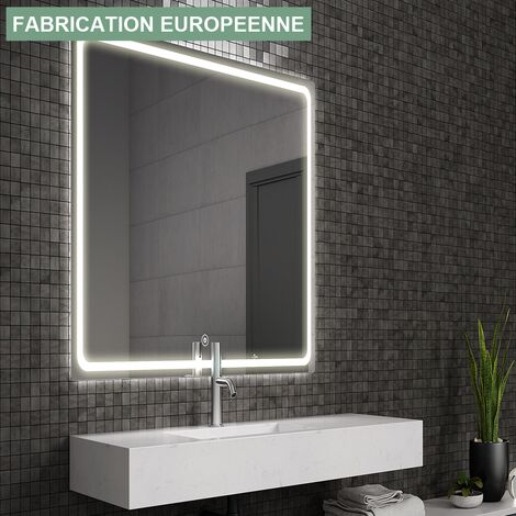 Miroir éclairage LED de salle de bain VELDI avec interrupteur tactile - 80x80cm