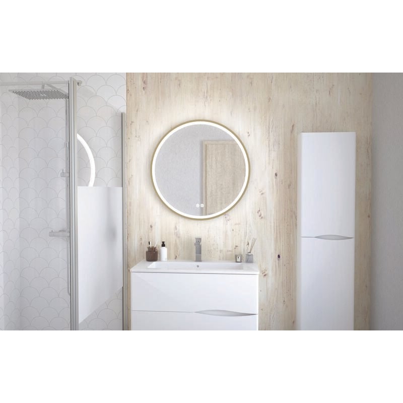 Ondee - Miroir salle de bain Éclairant alexine - Contour Or brossé - Ø80 cm