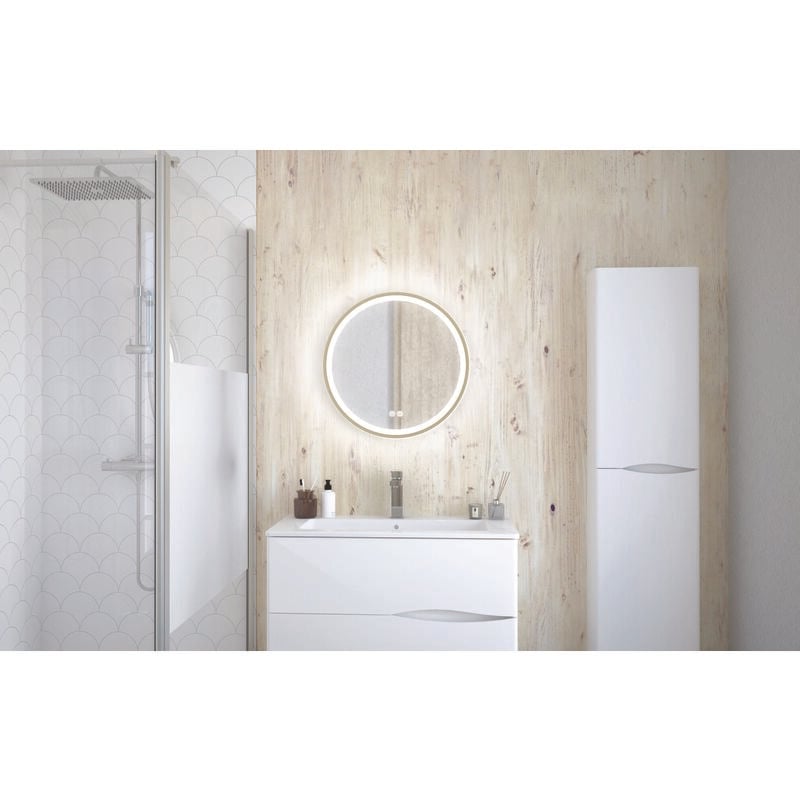 Ondee - Miroir salle de bain Éclairant alexine - Contour Or brossé - Ø60 cm