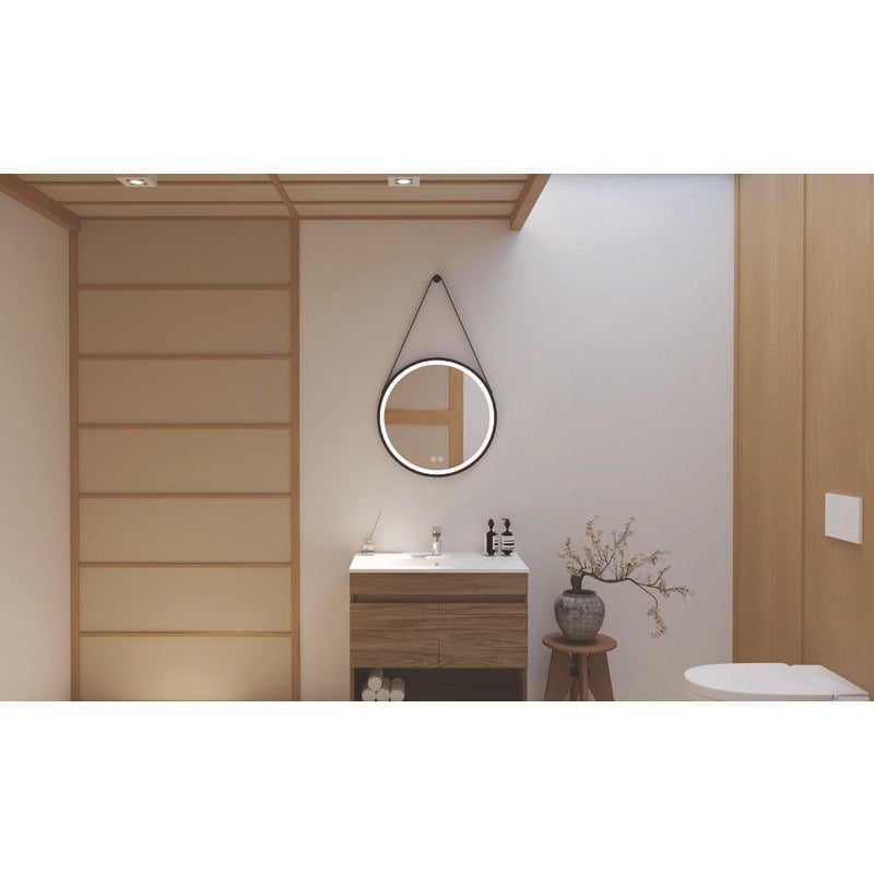 Ondee - Miroir salle de bain Éclairant kyara avec lanière - Contour Aluminium Noir - Ø60 cm