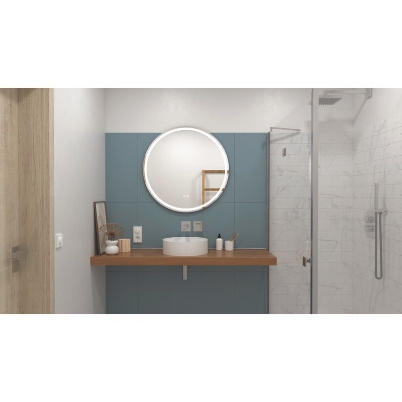 Ondee - Miroir salle de bain Éclairant lou - Bords effet givré - Ø80 cm