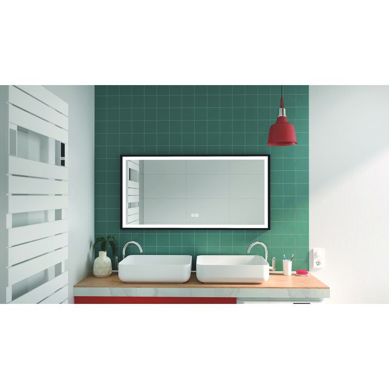 Ondee - Miroir de salle de bain Éclairant selena - Cadre Aluminium Noir - 120 x 60 cm