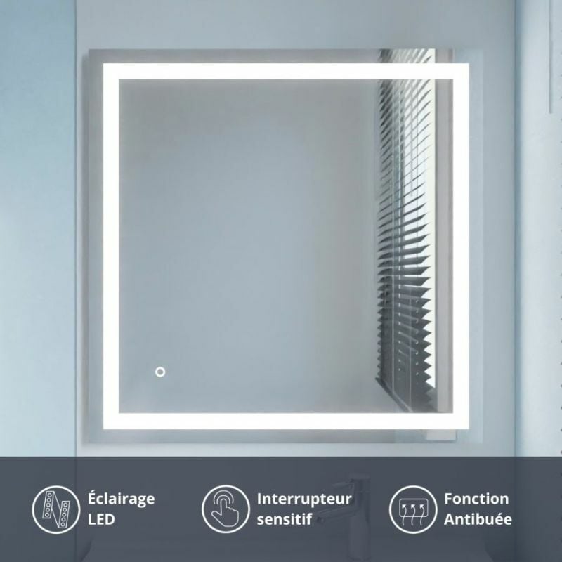 Cuisibane - Miroir éclairant avec antibuée vista 80x80 cm
