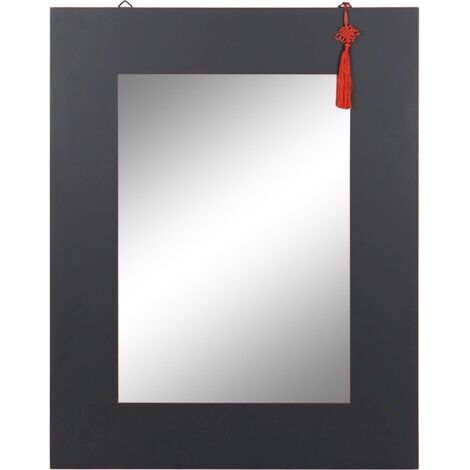 Miroir élégant noir style oriental en bois SPRUCE - Noir profond avec touche orientale rouge