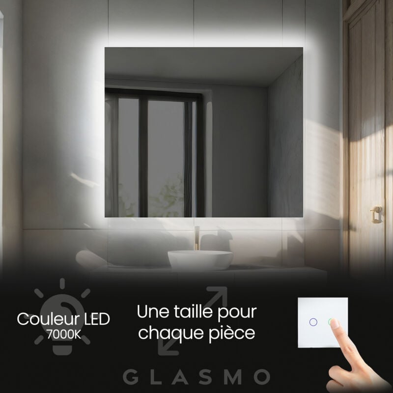 Foram - Miroir Salle de Bain led 160x90 cm Ellie - Horizontal Rectangulaire Miroir Mural Avec Éclairage Intégré Miroir Lumineux - Blanc Froid 7000 k