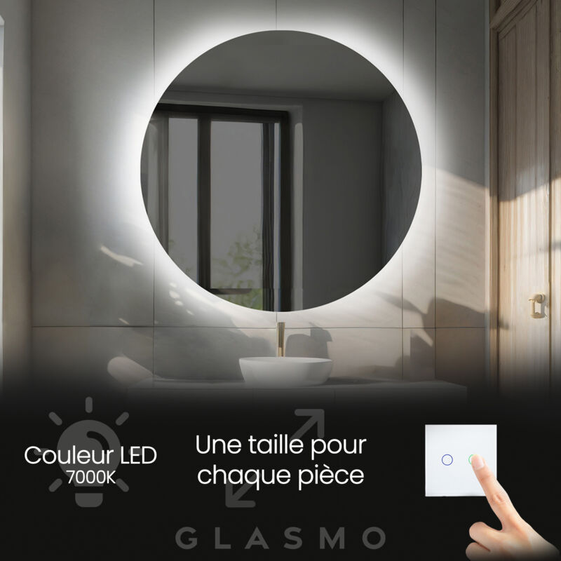 Foram - Miroir Salle de Bain led 100 cm Elsie - Rond Miroir Mural Avec Éclairage Intégré Miroir Lumineux - Blanc Froid 7000 k