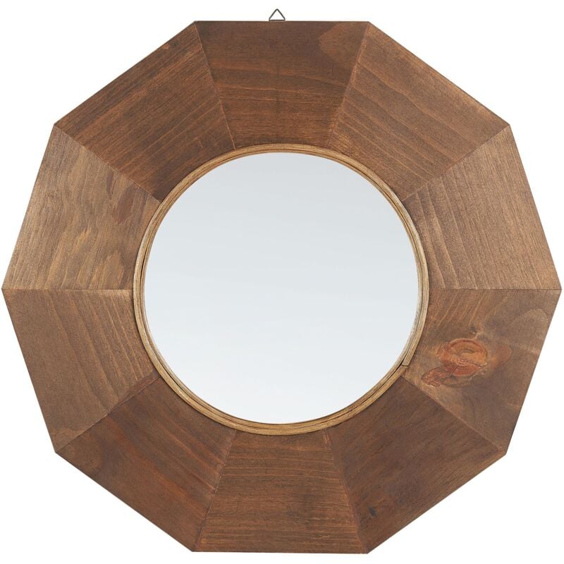 Beliani - Miroir Suspendu Moderne avec Cadre en Bois Rond ø 60 cm Marron Foncé Asem