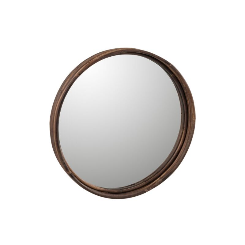 Jolipa - Miroir rond avec bord haut en rotin marron foncé D39cm