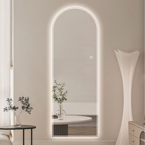 Miroir en pied bombé de 165 × 50 cm avec éclairage LED, intensité réglable et trois couleurs d'éclairage  grand miroir en pied idéal pour la chambre à coucher ou le dressing