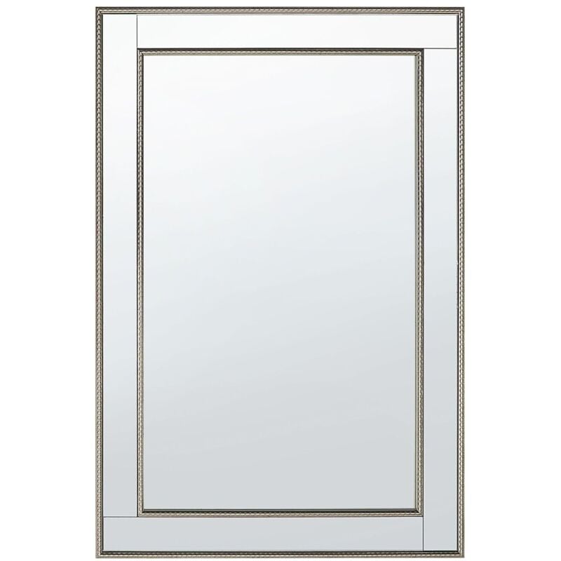 Miroir Mural de Forme Rectangulaire 60 x 90 cm avec Cadre Fin en Métal Argenté pour Hall d'Entrée et Chambre Moderne Beliani