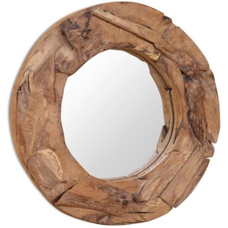 Miroir Entrée Maison Salle de Bain，Miroir décoratif Teck 60 cm Rond650901