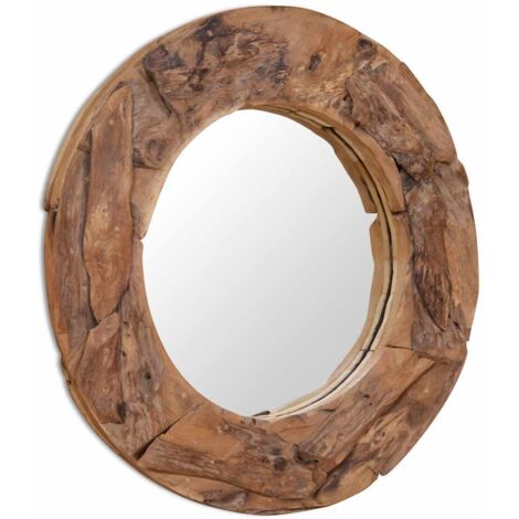 Miroir Entrée Maison Salle de Bain，Miroir décoratif Teck 80 cm Rond574805
