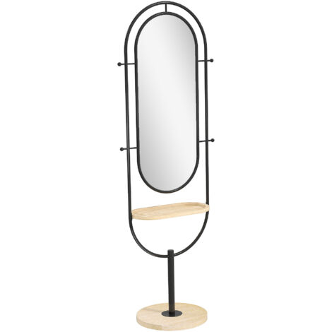 Miroir étagère design H.175 cm métal LUCIEN noir et bois