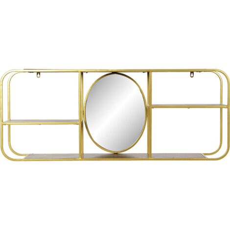 Miroir étagère mural doré élégant et moderne - Doré chaleureux et bois naturel