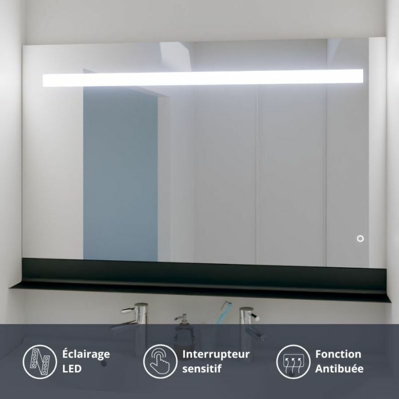 Cuisibane - Miroir lumineux antibuée etal 120x80 cm avec tablette de rangement