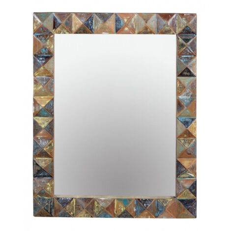 Miroir exclusif en bois recyclé multicolore