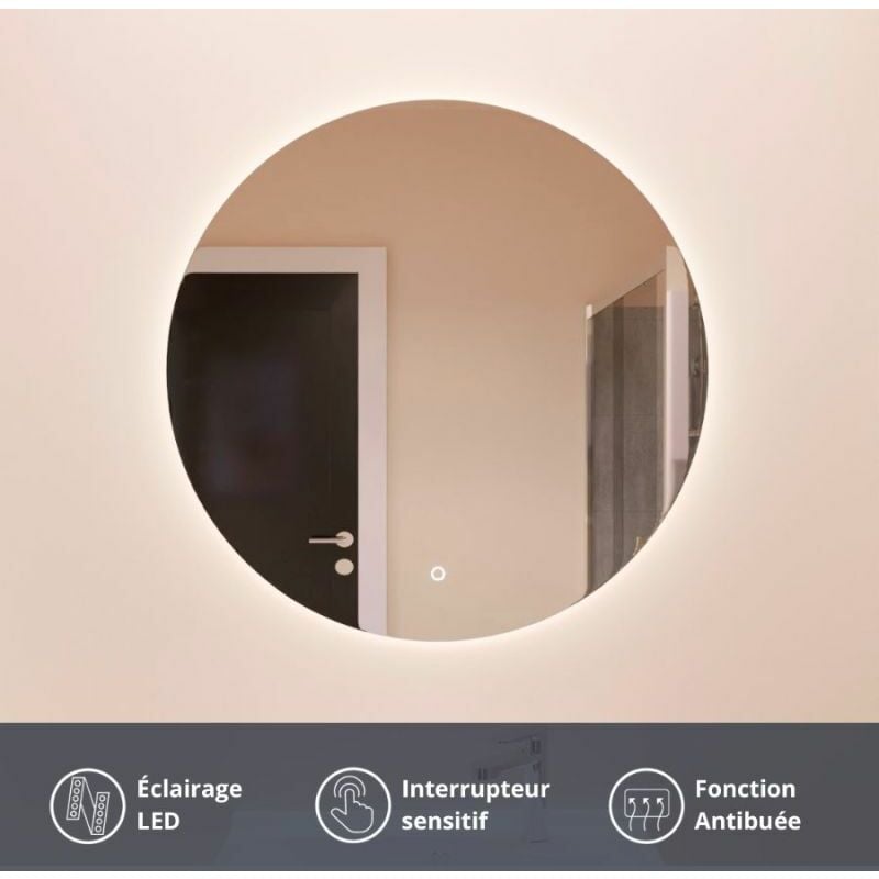 Cuisibane - Miroir lumineux rond avec antibuée fazzio ø 80cm