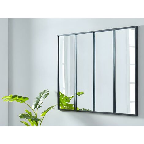 Miroir fenêtre atelier style industriel en fer DUDLEY - L. 120 x H. 90 cm - Noir - Noir