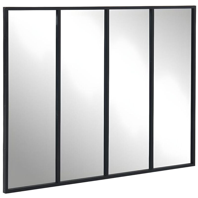 Vente-unique - Miroir fenêtre atelier style industriel en métal - l. 120 x h. 90 cm - Noir - dudley