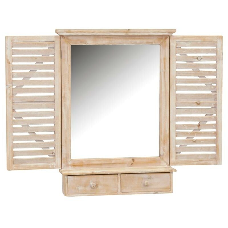 Miroir fenêtre en bois avec tiroirs