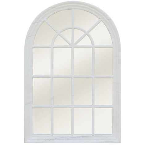 Miroir fenêtre en bois de paulownia MONTESQUIEU - L.80 x H.120 cm - Blanc effet vieilli - Blanc
