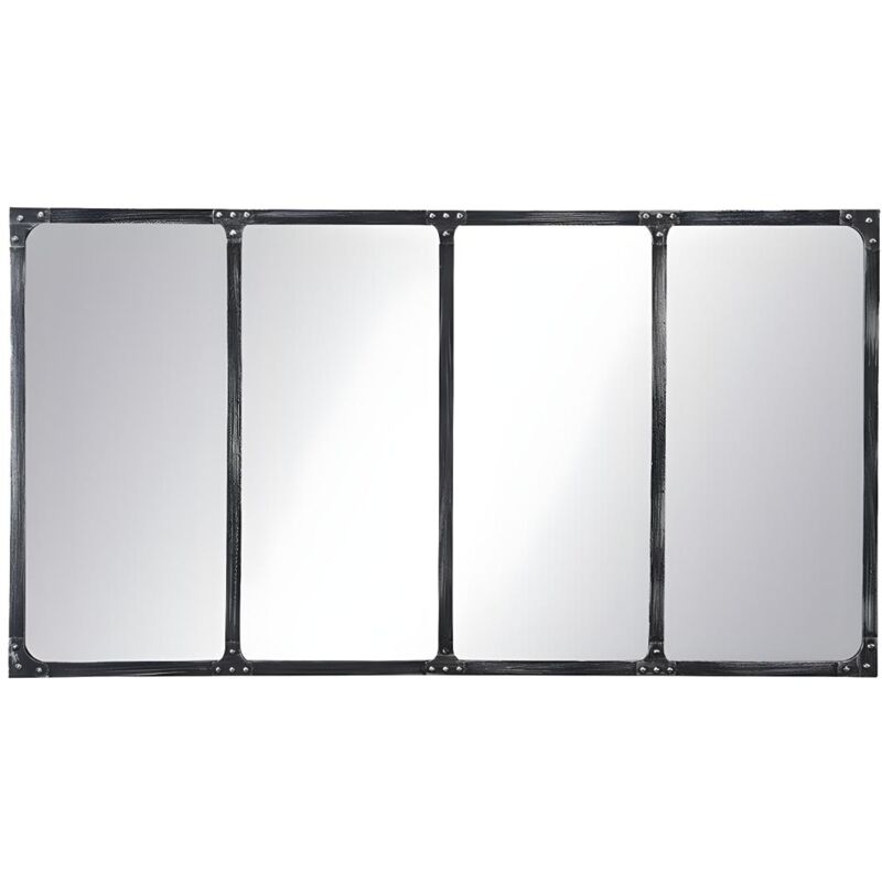 Vente-unique - Miroir fenêtre industriel en métal - l. 140 x h. 75 cm - Noir - maastricht